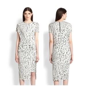 Helmut Lang Deep Twist Strata Print Jersey Dress White Black‎ Size S